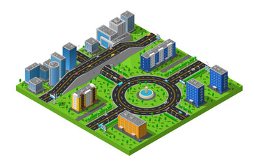 Isometric City Street Composition Poster 