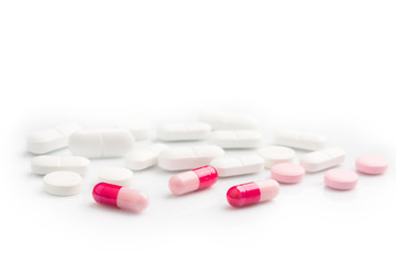 Pharmacy theme. Pills isolated on white background