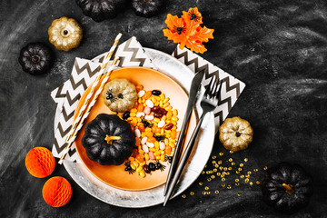 Halloween Table setting on dark background