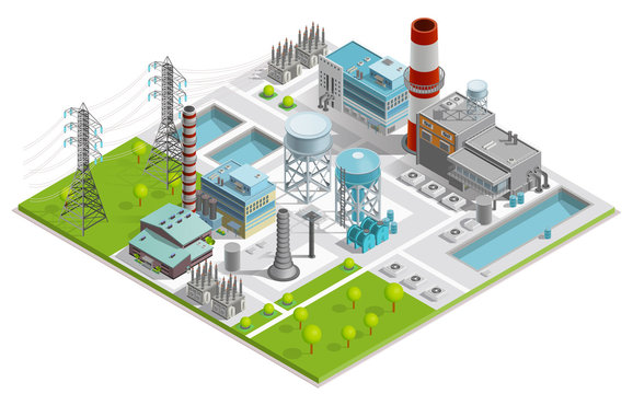 Vector Illustration Of Boiler Factory