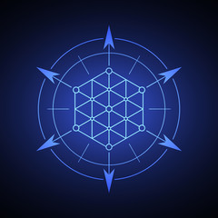 Sacred hexagonal geometry element on a blue background.