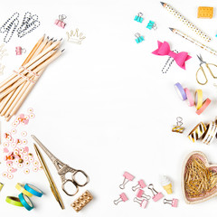 Stylish stationery. Flat lay, top view trendy back to school concept.