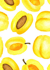 watercolor seamless pattern with apricots isolated on white background