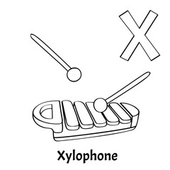 Vector alphabet letter X, coloring page. Xylophone