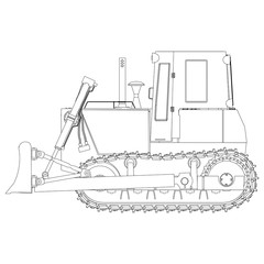Outline bulldozer construction icon vector excavator tractor equipment road shovel illustration