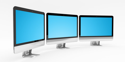 Triple modern silver and black metallic computer 3D rendering