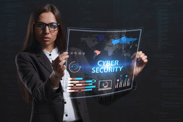 The concept of business, technology, the Internet and the network. A young entrepreneur working on a virtual screen of the future and sees the inscription: Cyber security