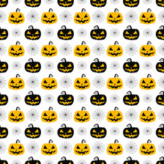 Fototapeta premium Halloween pumpkin and spider web seamless pattern background.