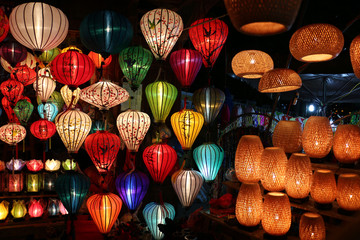 Paper lanterns on town street, Hoi An, Vietnam