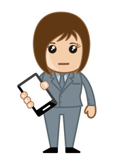 Cartoon Businesswoman Presenting Mobile Phone