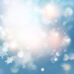 Obraz premium Abstract bokeh glitter lights on blue background. EPS 10 vector