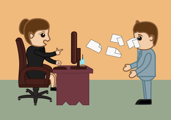 Angry Boss Throwing Documents on Employee