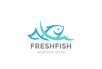 Fish in water Logo vector Seafood restaurant store Logotype icon