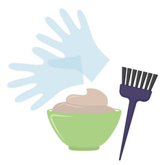 Hair dye tools on white background, cartoon illustration. Vector