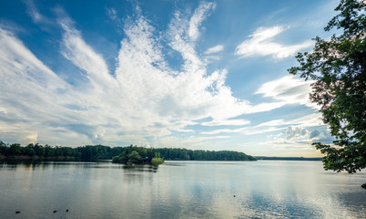 Lake with a beautiful blue sky.