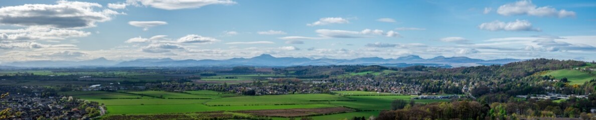 Panoramic view of Scotland landscape from top of the Wallace Monument