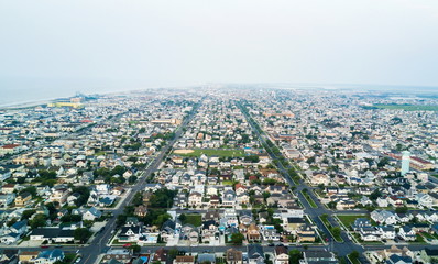 Aerial shot of Wildwood in New Jersey under fog