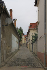 the narrow street in old town of Eger