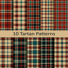 set of ten seamless vector trendy tartan square colorful scottish patterns. design template for cover, cloths, packaging - 171032896