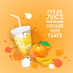 Fresh Juice Logo Healthy Vitamin Drink Bar Colorful Banner Flat Vector Illustration
