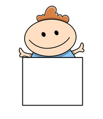 Happy Cartoon with Blank Message Banner