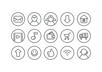set of round black and white icons for internet site