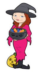 Cartoon Halloween Witch with Jack-O-Lantern