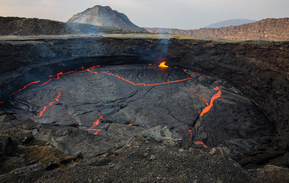 Lava crater lake at Erta Ale Vulcano in remote Ethiopia