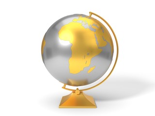 golden globe decoration, africa side. conceptual 3d illustration.