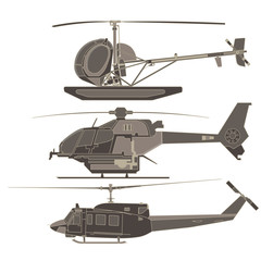 Helicopters flat vector set isolated icon illustration 