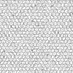 A big set, collection of doodle faces with positive emotions, seamless pattern, black outlines, white background. Emoticons. Emotional icons. Vector illustration.