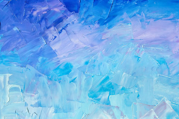 Abstract background texture in blue tones, brush strokes with oil paints on canvas