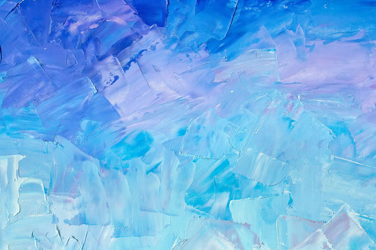 Abstract background texture in blue tones, brush strokes with oil paints on canvas
