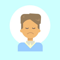 Male Sad Emotion Profile Icon, Man Cartoon Portrait Face Vector Illustration