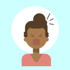 African American Female Screaming Emotion Profile Icon, Woman Cartoon Portrait Face Vector Illustration
