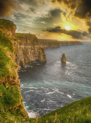 epic views from the cliffs of moher in county clare ireland. ireland's number 1 tourist attraction. beautiful scenic irish countryside landscape along the wild atlantic way.
