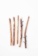 Branches without bark on a white background. Place for text.