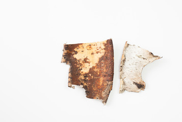 Pieces of birch bark on a white background. Place for text.