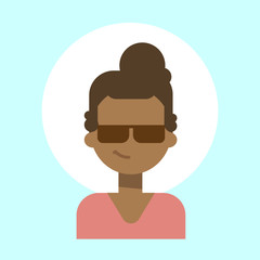 African American Female Wearing Sun Glasses Emotion Profile Icon, Woman Cartoon Portrait Happy Smiling Face Vector Illustration