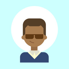African American Male Wearing Sun Glasses Emotion Profile Icon, Man Cartoon Portrait Happy Smiling Face Vector Illustration