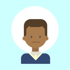 African American Male Neutral Emotion Profile Icon, Man Cartoon Portrait Face Vector Illustration