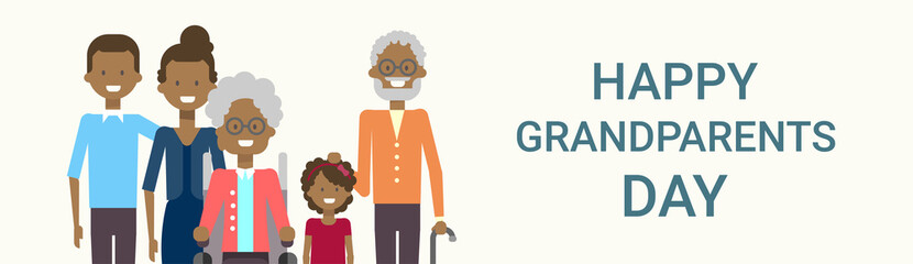 Happy Grandparents Day Greeting Card Banner Big African American Family Together Vector Illustration