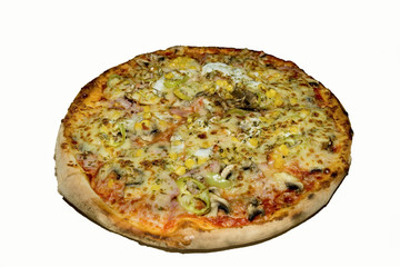 a whole pizza-isolated white background