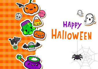 Greeting card with cute halloween illusrations