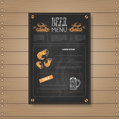 Beer Menu Design For Restaurant Cafe Pub Chalked On Wooden Textured Background Vector Illustration