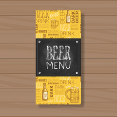 Beer Menu Design For Restaurant Cafe Pub Chalked On Wooden Textured Background Vector Illustration