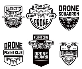 Set of drone flying club emblems templates. © liubov