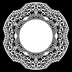 Lace round paper doily, lacy snowflake, greeting element, laser cut  template, doily to decorate the cake,  vector illustrations.