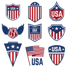 Set of emblems with american symbols. Usa flag.