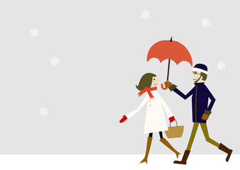 冬着のカップル　雪のイメージ